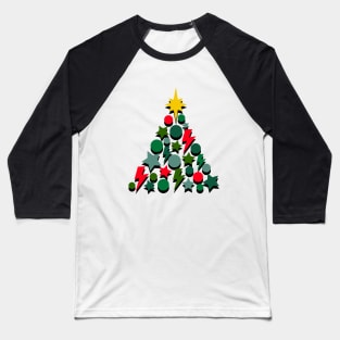 Red and Green Christmas Tree, Lightning, Star and Baubles Baseball T-Shirt